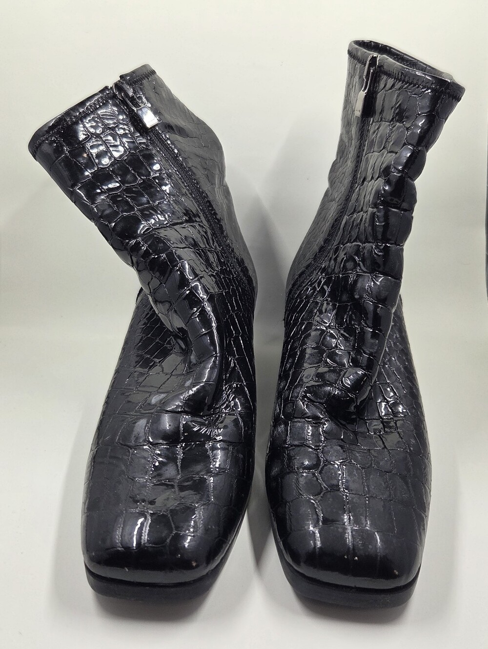 Prada Black Croc-Embossed Patent Leather Ankle Boots – Size 35.5 – Made in Italy